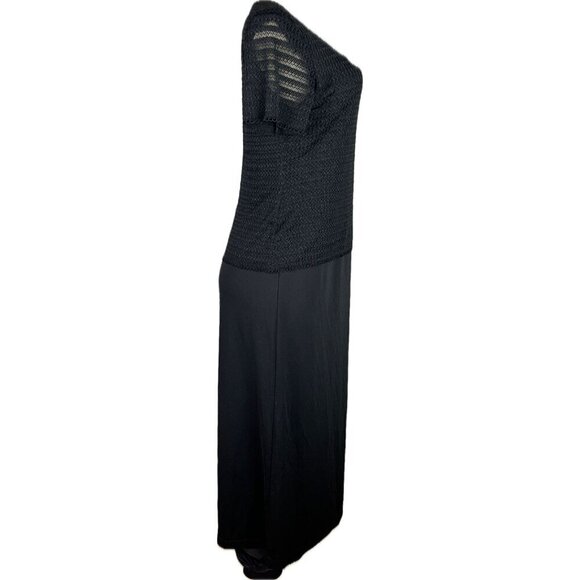 Dressbarn 10 Black Textured Open Weave Knit Top Overlay Short Sleeve Maxi Dress - Picture 3 of 6